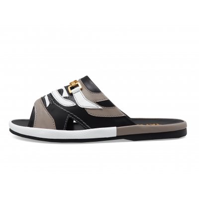 Men Sandals SKF-38 Grey&Black Nappa-White Pebble grain Microfiber Leather